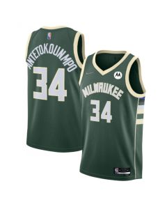 Men's Milwaukee Bucks #34 Giannis Antetokounmpo Green 2021/22 Icon Edition 75th Anniversary Swingman Stitched Jersey