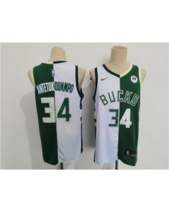 Men's Milwaukee Bucks #34 Giannis Antetokounmpo Green/White Split Stitched Basketball Jersey