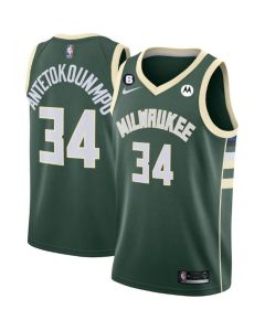Men's Milwaukee Bucks #34 Giannis Antetokounmpo White With No.6 Patch Stitched Basketball Jersey