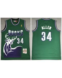Men's Milwaukee Bucks #34 Ray Allen 1996-1997 Green Throwback Stitched Jersey