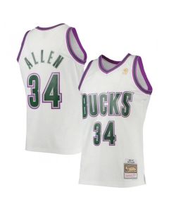Men's Milwaukee Bucks #34 Ray Allen White 1996-97 Swingman Stitched Jersey