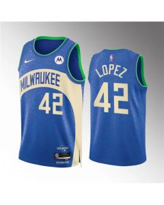 Men's Milwaukee Bucks #42 Robin Lopez 2023/24 Blue City Edition Stitched Basketball Jersey