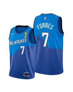 Men's Milwaukee Bucks #7 Bryn Forbes 2021 Blue Finals Champions City Edition Stitched Basketball Jersey