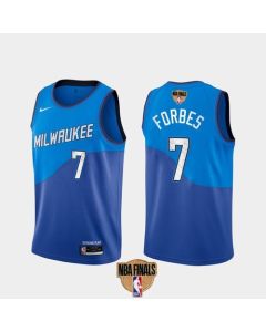 Men's Milwaukee Bucks #7 Bryn Forbes 2021 NBA Finals Blue City Edition Stitched Jersey