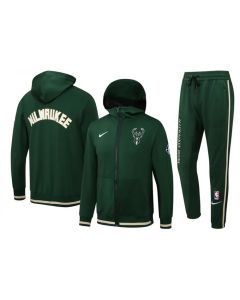 Men's Milwaukee Bucks 75th Anniversary Green Performance Showtime Full-Zip Hoodie Jacket And Pants Suit