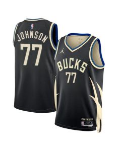 Men's Milwaukee Bucks #77 AJ Johnson Black 2024 Draft Statement Edition Stitched Basketball Jersey