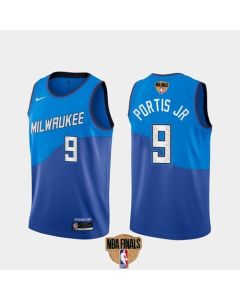 Men's Milwaukee Bucks #9 Bobby Portis JR 2021 NBA Finals Blue City Edition Stitched Jersey