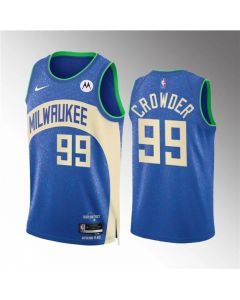 Men's Milwaukee Bucks #99 Jae Crowder 2023/24 Blue City Edition Stitched Basketball Jersey