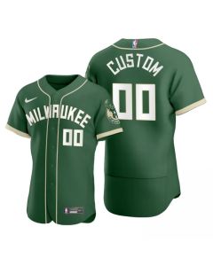 Men's Milwaukee Bucks Customized 2020 Green NBA X MLB Crossover Edition Stitched Jersey