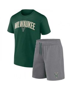 Men's Milwaukee Bucks Green/Heather Gray Arch T-Shirt & Shorts Combo Set