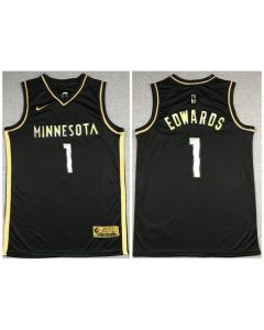 Men's Minnesota Timberwolves #1 Anthony Edwards Black Gold 2021 Swingman Stitched Jersey