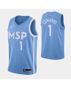 Men's Minnesota Timberwolves #1 Anthony Edwards Blue Stitched Jersey