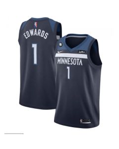 Men's Minnesota Timberwolves #1 Anthony Edwards Navy Icon Edition With NO.6 Patch Swingman Stitched Jersey