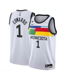 Men's Minnesota Timberwolves #1 Anthony Edwards White 2022/23 City Edition With NO.6 Patch Stitched Jersey