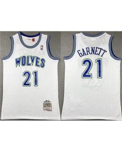 Men's Minnesota Timberwolves #21 Kevin Garnett White Throwback Stitched Jersey (White)