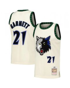 Men's Minnesota Timberwolves #21 Kevin Garnett White Throwback Stitched Jersey