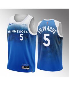 Men's Minnesota Timberwolves #5 Anthony Edwards Blue 2023/24 City Edition Stitched Jersey