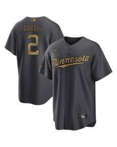 Men's Minnesota Twins #2 Luis Arraez 2022 All-Star Charcoal Cool Base Stitched Baseball Jersey (Charcoal)