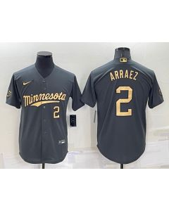 Men's Minnesota Twins #2 Luis Arraez 2022 All-Star Charcoal Cool Base Stitched Baseball Jersey