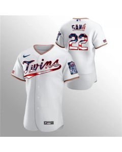 Men's Minnesota Twins #22 Miguel Sano White 2020 Stars & Stripes Flex Base Stitched Jersey