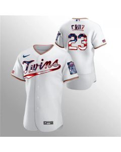 Men's Minnesota Twins #23 Nelson Cruz White 2020 Stars & Stripes Flex Base Stitched Jersey