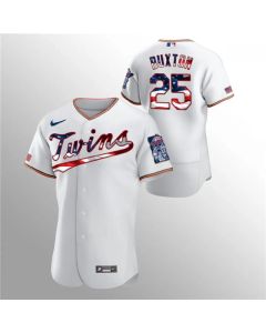 Men's Minnesota Twins #25 Byron Buxton White 2020 Stars & Stripes Flex Base Stitched Jersey