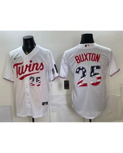 Men's Minnesota Twins #25 Byron Buxton White 2026 USA 250 Fourth of July Baseball Jersey (White)
