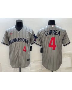 Men's Minnesota Twins #4 Carlos Correa 2023 Grey Home Team Cool Base Stitched Jersey