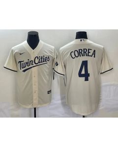 Men's Minnesota Twins #4 Carlos Correa Cream Cool Base Stitched Jersey