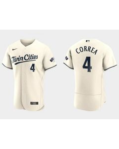 Men's Minnesota Twins #4 Carlos Correa Cream Flex Base Stitched Baseball Jersey