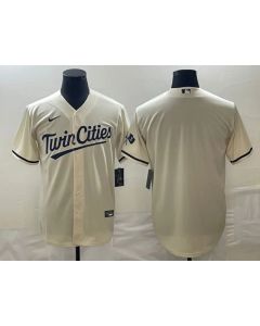 Men's Minnesota Twins Blank Cream Cool Base Stitched Baseball Jersey