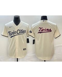 Men's Minnesota Twins Cream Team Big Logo Cool Base Stitched Jersey