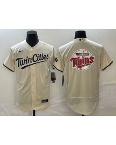 Men's Minnesota Twins Cream Team Big Logo Flex Base Stitched Jersey