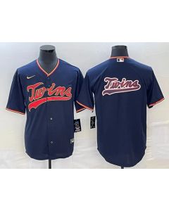 Men's Minnesota Twins Navy Team Big Logo Cool Base Stitched Jersey