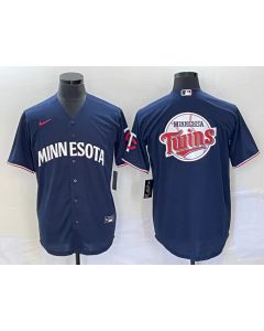 Men's Minnesota Twins With Team Logo in Back Navy Cool Base Stitched Jersey