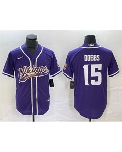 Men's Minnesota Vikings #15 Josh Dobbs Purple Cool Base Stitched Baseball Jersey