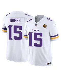 Men's Minnesota Vikings #15 Josh Dobbs Purple White 2023 F.U.S.E. With John Madden Patch Vapor Limited Stitched Football Jersey