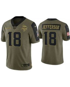 Men's Minnesota Vikings #18 Justin Jefferson 2021 Olive Salute To Service Limited Stitched Jersey