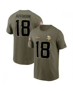 Men's Minnesota Vikings #18 Justin Jefferson 2022 Olive Salute to Service T-Shirt