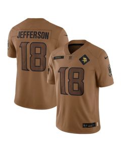 Men's Minnesota Vikings #18 Justin Jefferson 2023 Brown Salute To Service Limited Stitched Jersey