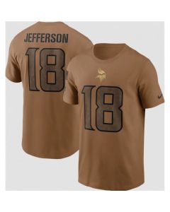 Men's Minnesota Vikings #18 Justin Jefferson 2023 Brown Salute To Service Name & Number T-Shirt