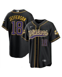 Men's Minnesota Vikings #18 Justin Jefferson Black Cool Base Stitched Baseball Jersey