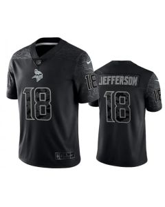 Men's Minnesota Vikings #18 Justin Jefferson Black Reflective Limited Stitched Football Jersey