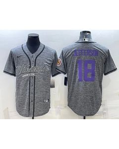 Men's Minnesota Vikings #18 Justin Jefferson Grey With Patch Cool Base Stitched Baseball Jersey