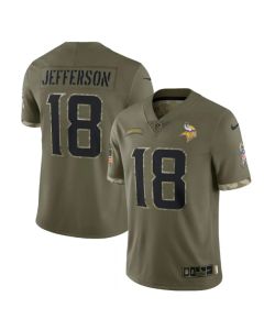 Men's Minnesota Vikings #18 Justin Jefferson Olive 2022 Salute To Service Limited Stitched Jersey