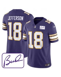 Men's Minnesota Vikings #18 Justin Jefferson Purple 2023 F.U.S.E. Bud Grant patch Limited Stitched Jersey