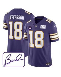 Men's Minnesota Vikings #18 Justin Jefferson Purple 2023 F.U.S.E. Bud Grant patch With C Patch Limited Stitched Jersey