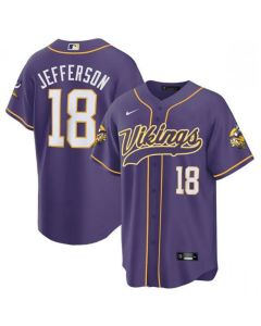 Men's Minnesota Vikings #18 Justin Jefferson Purple Cool Base Stitched Baseball Jersey