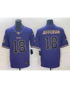 Men's Minnesota Vikings #18 Justin Jefferson Purple Gold Stitched Jersey
