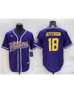 Men's Minnesota Vikings #18 Justin Jefferson Purple Gold With Patch Cool Base Stitched Baseball Jersey